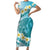 Turquoise Hawaii Shark Tattoo Family Matching Short Sleeve Bodycon Dress and Hawaiian Shirt Frangipani With Polynesian Pastel Version