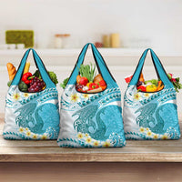 Turquoise Hawaii Shark Tattoo Grocery Bag Frangipani With Polynesian Pastel Version LT14 3-pack One Size Turquoise - Polynesian Pride