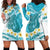 Turquoise Hawaii Shark Tattoo Hoodie Dress Frangipani With Polynesian Pastel Version