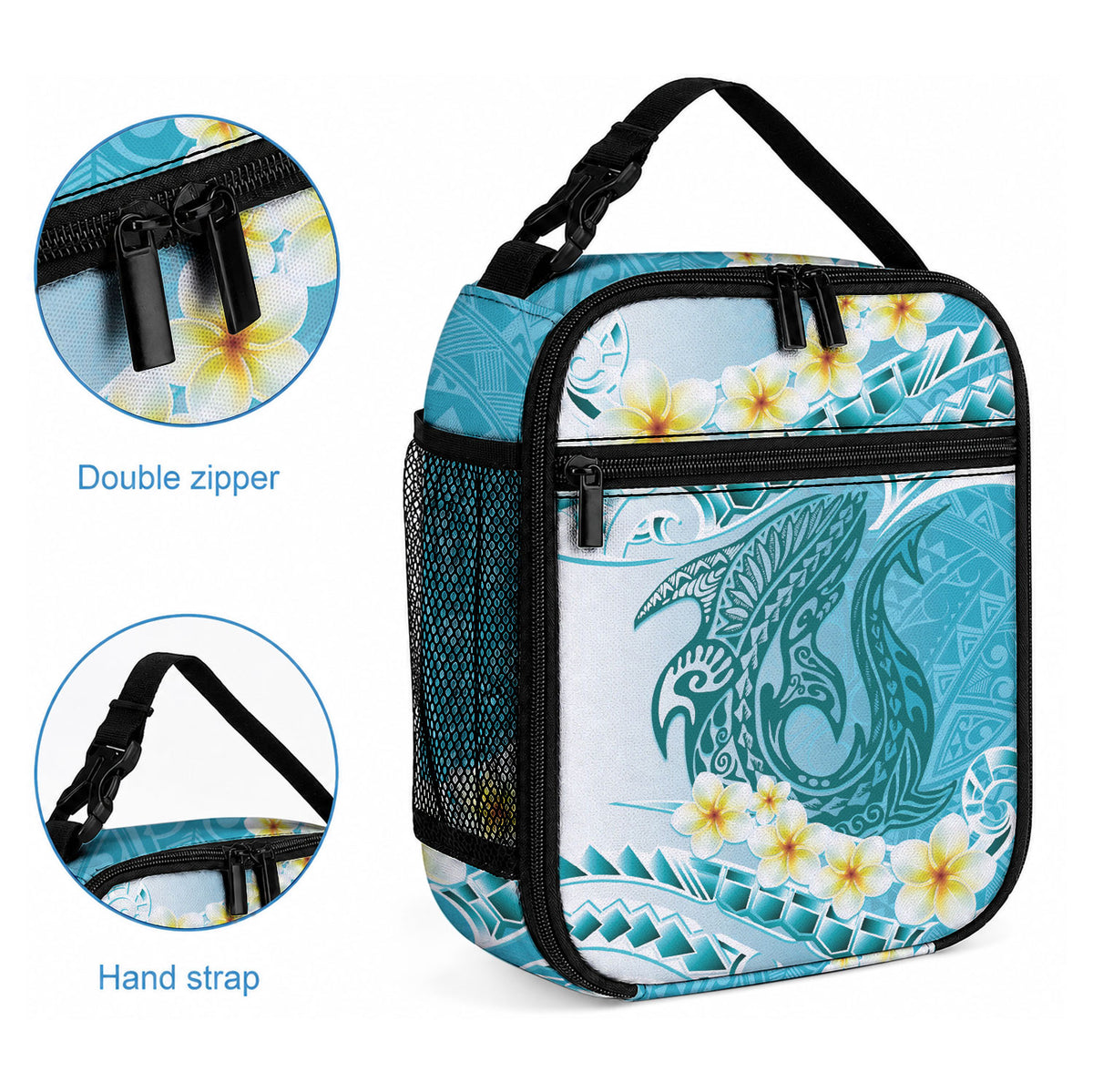 Turquoise Hawaii Shark Tattoo Lunch Bag Frangipani With Polynesian Pastel Version LT14 - Polynesian Pride