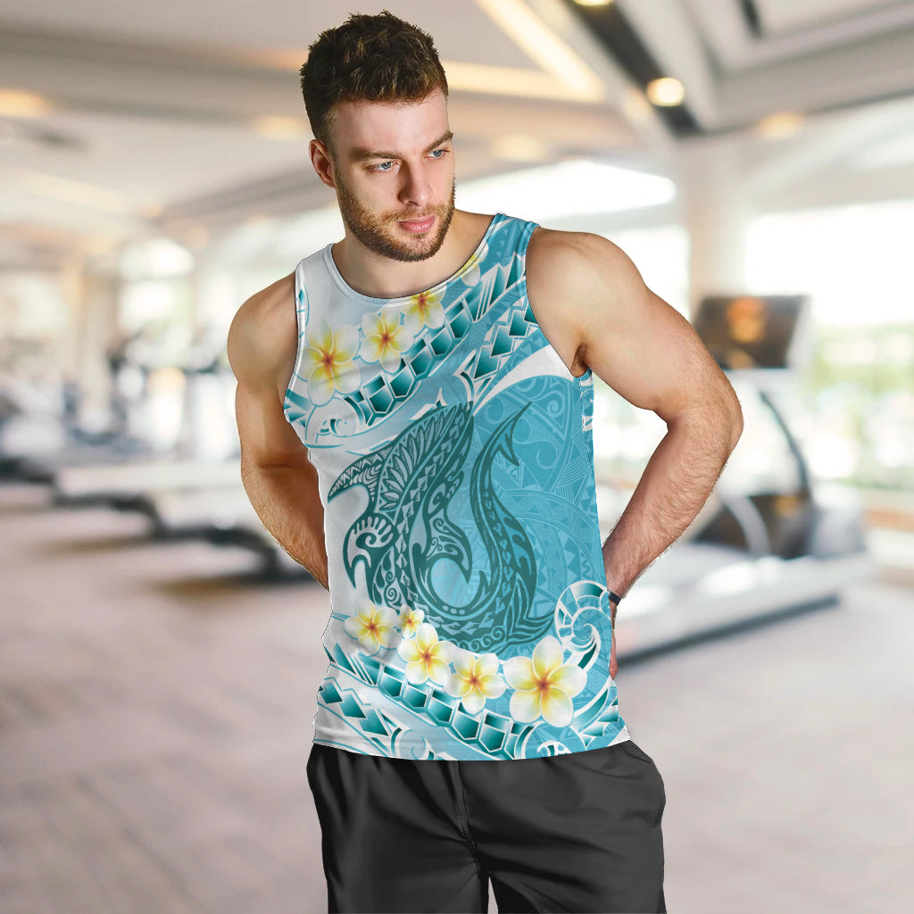 Turquoise Hawaii Shark Tattoo Men Tank Top Frangipani With Polynesian Pastel Version LT14 Turquoise - Polynesian Pride