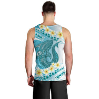 Turquoise Hawaii Shark Tattoo Men Tank Top Frangipani With Polynesian Pastel Version LT14 - Polynesian Pride