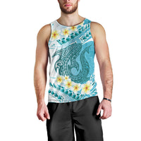 Turquoise Hawaii Shark Tattoo Men Tank Top Frangipani With Polynesian Pastel Version LT14 - Polynesian Pride
