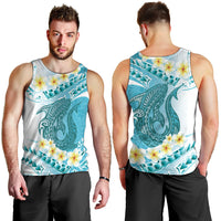 Turquoise Hawaii Shark Tattoo Men Tank Top Frangipani With Polynesian Pastel Version LT14 - Polynesian Pride