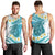 Turquoise Hawaii Shark Tattoo Men Tank Top Frangipani With Polynesian Pastel Version