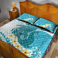 Turquoise Hawaii Shark Tattoo Quilt Bed Set Frangipani With Polynesian Pastel Version LT14 - Polynesian Pride