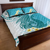 Turquoise Hawaii Shark Tattoo Quilt Bed Set Frangipani With Polynesian Pastel Version LT14 - Polynesian Pride
