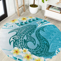 Turquoise Hawaii Shark Tattoo Round Carpet Frangipani With Polynesian Pastel Version LT14 Turquoise - Polynesian Pride