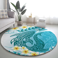 Turquoise Hawaii Shark Tattoo Round Carpet Frangipani With Polynesian Pastel Version LT14 - Polynesian Pride