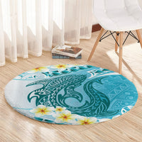 Turquoise Hawaii Shark Tattoo Round Carpet Frangipani With Polynesian Pastel Version LT14 - Polynesian Pride