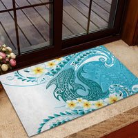 Turquoise Hawaii Shark Tattoo Rubber Doormat Frangipani With Polynesian Pastel Version LT14 - Polynesian Pride