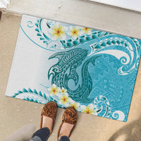 Turquoise Hawaii Shark Tattoo Rubber Doormat Frangipani With Polynesian Pastel Version LT14 - Polynesian Pride