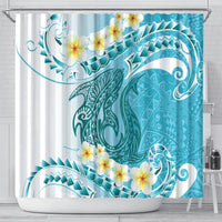 Turquoise Hawaii Shark Tattoo Shower Curtain Frangipani With Polynesian Pastel Version LT14 - Polynesian Pride