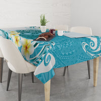 Turquoise Hawaii Shark Tattoo Tablecloth Frangipani With Polynesian Pastel Version LT14 - Polynesian Pride
