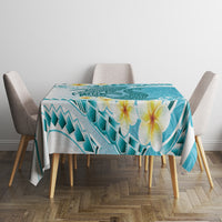 Turquoise Hawaii Shark Tattoo Tablecloth Frangipani With Polynesian Pastel Version LT14 - Polynesian Pride