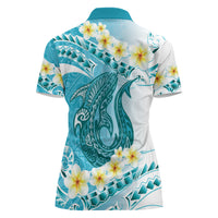 Turquoise Hawaii Shark Tattoo Women Polo Shirt Frangipani With Polynesian Pastel Version LT14 - Polynesian Pride