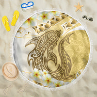 Gold Hawaii Shark Tattoo Beach Blanket Frangipani With Polynesian Pastel Version LT14 One Size 150cm Gold - Polynesian Pride