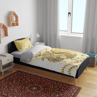 Gold Hawaii Shark Tattoo Bedding Set Frangipani With Polynesian Pastel Version LT14 - Polynesian Pride