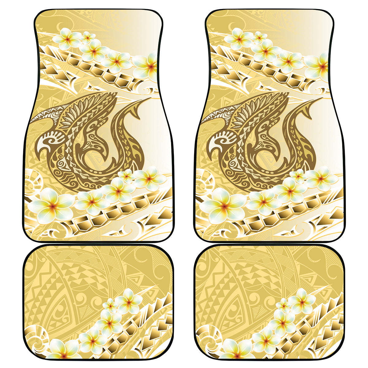Gold Hawaii Shark Tattoo Car Mats Frangipani With Polynesian Pastel Version LT14 - Polynesian Pride