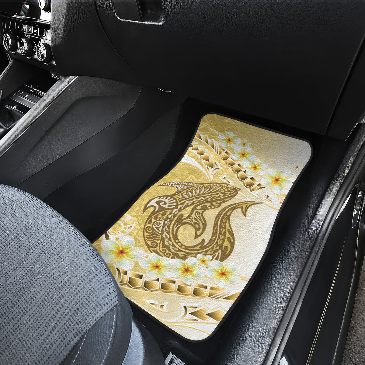 Gold Hawaii Shark Tattoo Car Mats Frangipani With Polynesian Pastel Version LT14 - Polynesian Pride