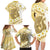 Gold Hawaii Shark Tattoo Family Matching Long Sleeve Bodycon Dress and Hawaiian Shirt Frangipani With Polynesian Pastel Version