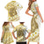 Gold Hawaii Shark Tattoo Family Matching Short Sleeve Bodycon Dress and Hawaiian Shirt Frangipani With Polynesian Pastel Version