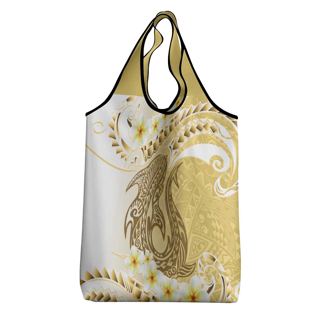 Gold Hawaii Shark Tattoo Grocery Bag Frangipani With Polynesian Pastel Version LT14 - Polynesian Pride