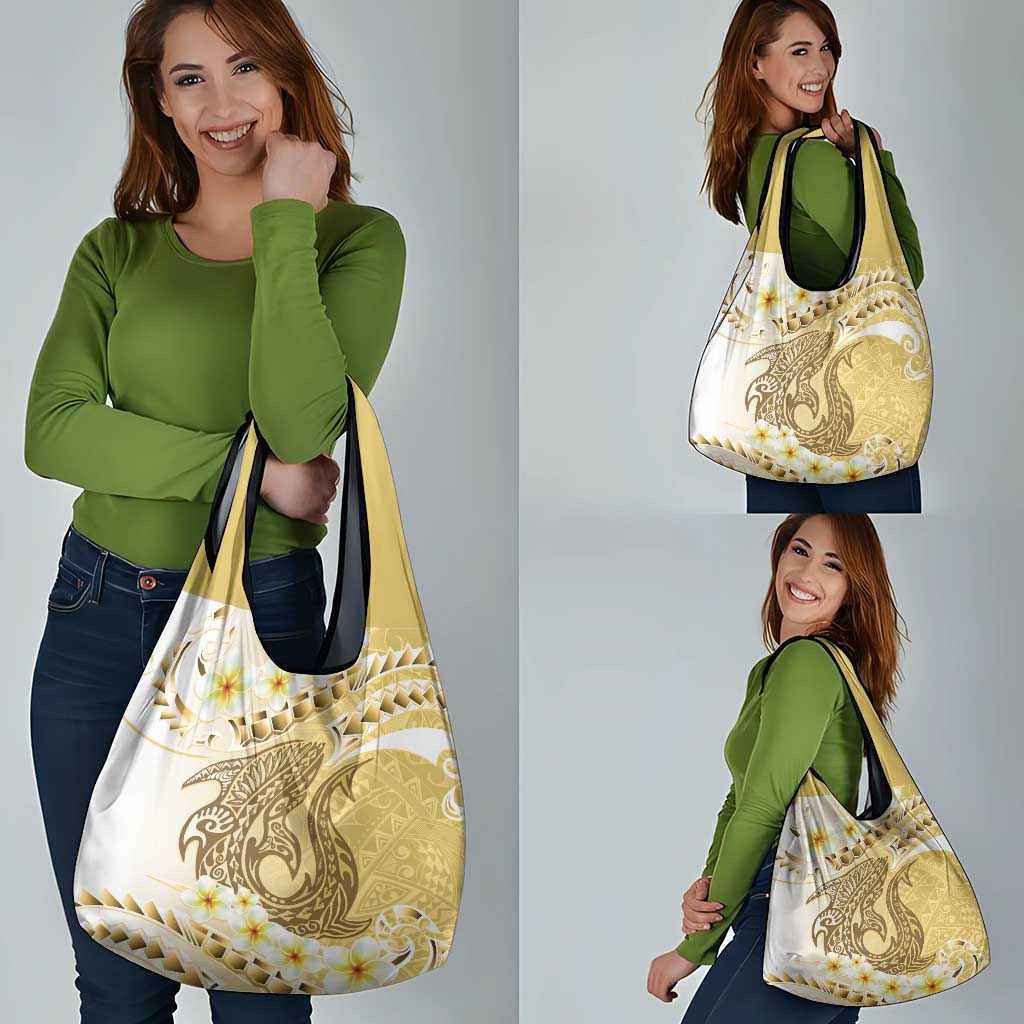 Gold Hawaii Shark Tattoo Grocery Bag Frangipani With Polynesian Pastel Version LT14 - Polynesian Pride