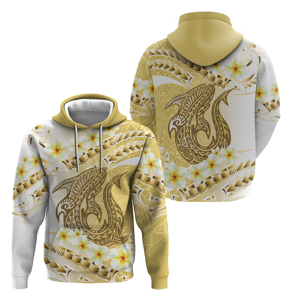 Gold Hawaii Shark Tattoo Hoodie Frangipani With Polynesian Pastel Version LT14 - Polynesian Pride