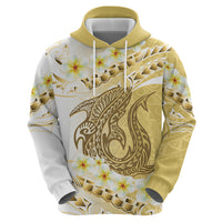 Gold Hawaii Shark Tattoo Hoodie Frangipani With Polynesian Pastel Version LT14 - Polynesian Pride