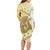 Gold Hawaii Shark Tattoo Long Sleeve Bodycon Dress Frangipani With Polynesian Pastel Version