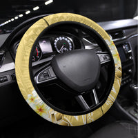 Gold Hawaii Shark Tattoo Steering Wheel Cover Frangipani With Polynesian Pastel Version LT14 Universal Fit Gold - Polynesian Pride