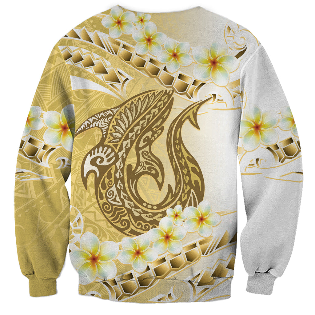 Gold Hawaii Shark Tattoo Sweatshirt Frangipani With Polynesian Pastel Version LT14 - Polynesian Pride