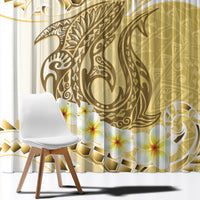 Gold Hawaii Shark Tattoo Window Curtain Frangipani With Polynesian Pastel Version LT14 - Polynesian Pride