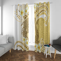 Gold Hawaii Shark Tattoo Window Curtain Frangipani With Polynesian Pastel Version LT14 With Grommets Gold - Polynesian Pride