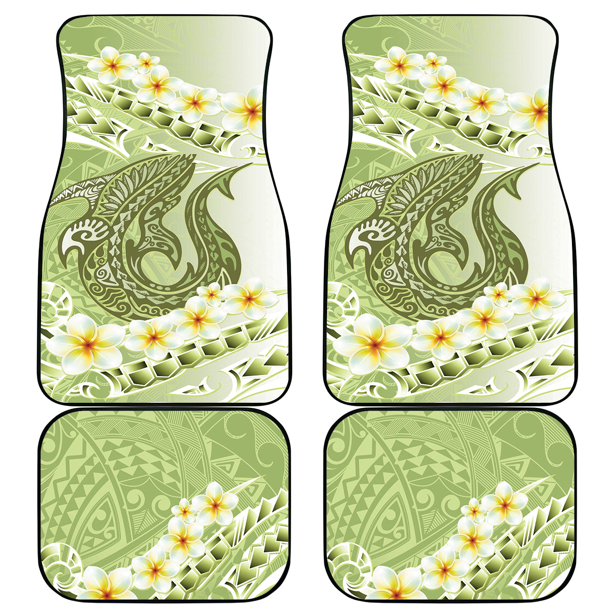 Green Hawaii Shark Tattoo Car Mats Frangipani With Polynesian Pastel Version LT14 - Polynesian Pride