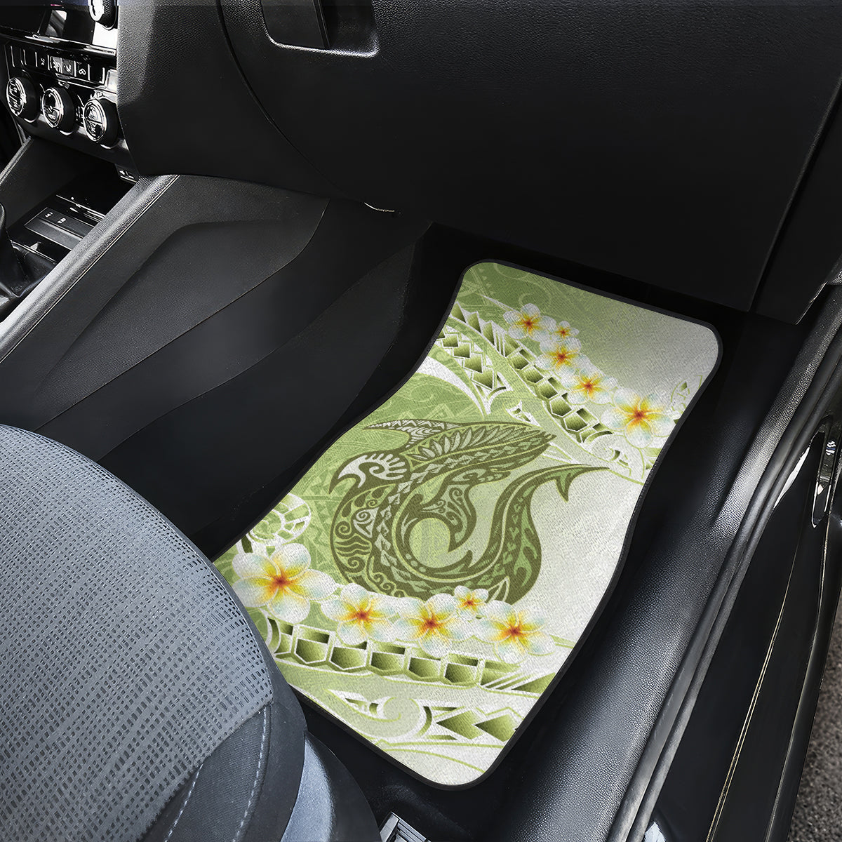 Green Hawaii Shark Tattoo Car Mats Frangipani With Polynesian Pastel Version LT14 - Polynesian Pride