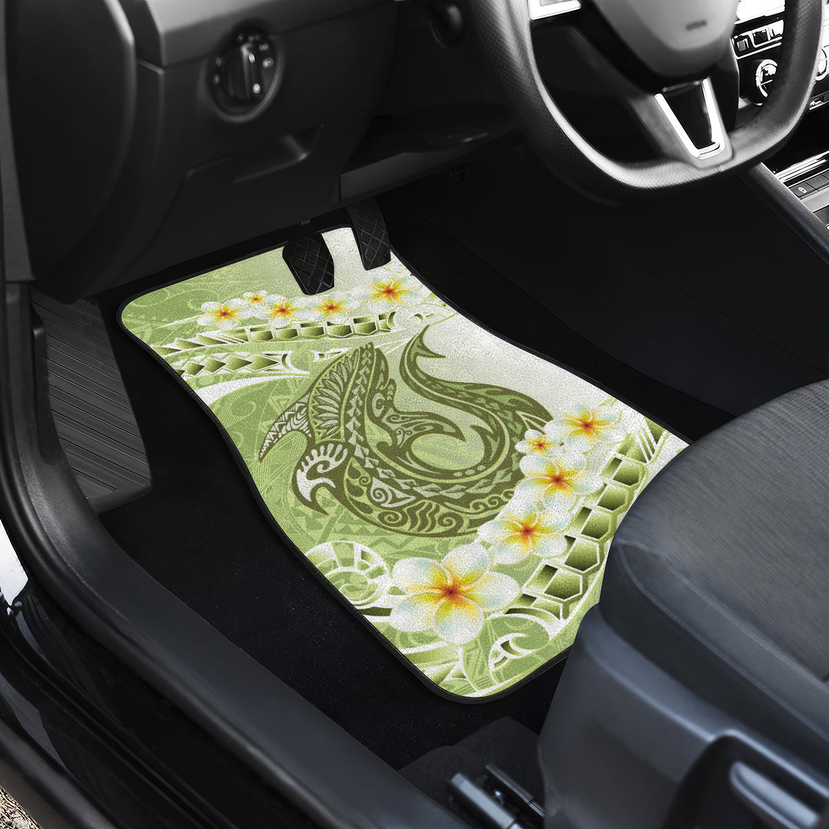 Green Hawaii Shark Tattoo Car Mats Frangipani With Polynesian Pastel Version LT14 - Polynesian Pride