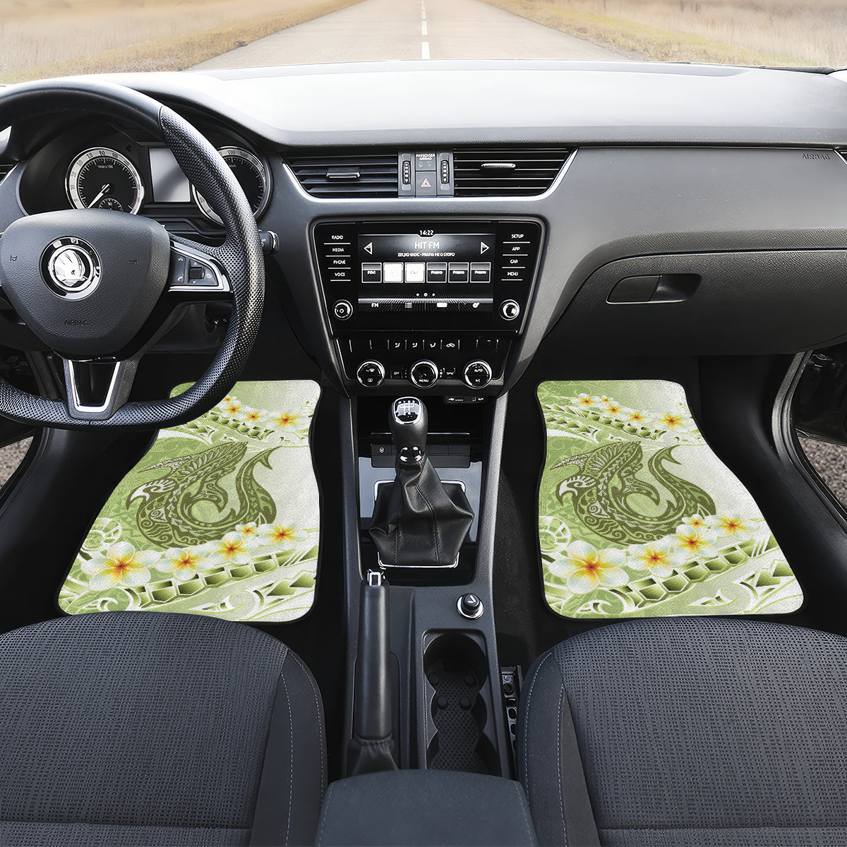 Green Hawaii Shark Tattoo Car Mats Frangipani With Polynesian Pastel Version LT14 Set 2pcs - Front Green - Polynesian Pride
