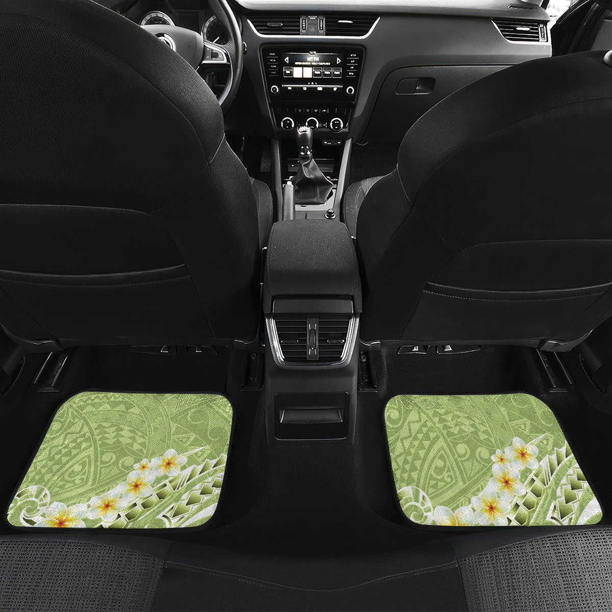 Green Hawaii Shark Tattoo Car Mats Frangipani With Polynesian Pastel Version LT14 Set 2pcs - Back Green - Polynesian Pride