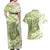 Green Hawaii Shark Tattoo Couples Matching Off Shoulder Maxi Dress and Hawaiian Shirt Frangipani With Polynesian Pastel Version