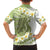 Green Hawaii Shark Tattoo Family Matching Off The Shoulder Long Sleeve Dress and Hawaiian Shirt Frangipani With Polynesian Pastel Version