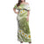 Green Hawaii Shark Tattoo Family Matching Off Shoulder Maxi Dress and Hawaiian Shirt Frangipani With Polynesian Pastel Version