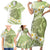 Green Hawaii Shark Tattoo Family Matching Short Sleeve Bodycon Dress and Hawaiian Shirt Frangipani With Polynesian Pastel Version