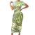 Green Hawaii Shark Tattoo Family Matching Short Sleeve Bodycon Dress and Hawaiian Shirt Frangipani With Polynesian Pastel Version