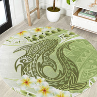 Green Hawaii Shark Tattoo Round Carpet Frangipani With Polynesian Pastel Version LT14 Green - Polynesian Pride