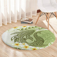 Green Hawaii Shark Tattoo Round Carpet Frangipani With Polynesian Pastel Version LT14 - Polynesian Pride