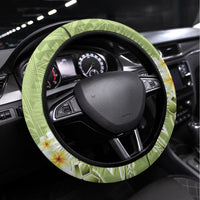 Green Hawaii Shark Tattoo Steering Wheel Cover Frangipani With Polynesian Pastel Version LT14 Universal Fit Green - Polynesian Pride