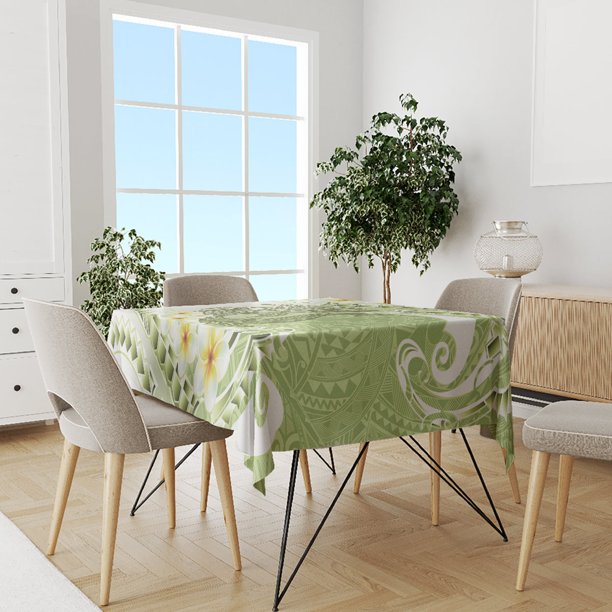 Green Hawaii Shark Tattoo Tablecloth Frangipani With Polynesian Pastel Version LT14 - Polynesian Pride