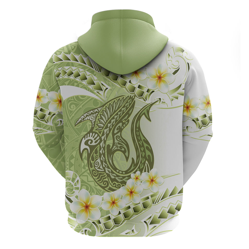 Green Hawaii Shark Tattoo Zip Hoodie Frangipani With Polynesian Pastel Version LT14 - Polynesian Pride